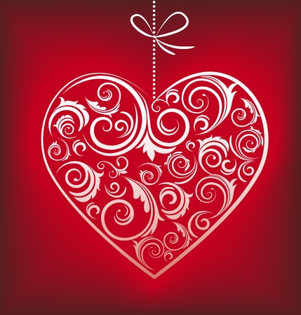 Retro red patterned heartのイラスト素材
