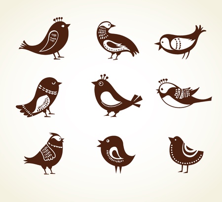 set of cute decorative birdsのイラスト素材