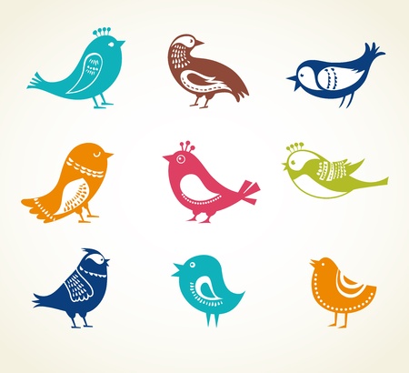 set of cute decorative birdsのイラスト素材