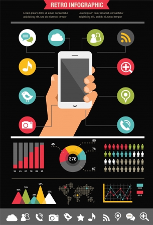 mobile phone with icons - infographic and website backgroundのイラスト素材