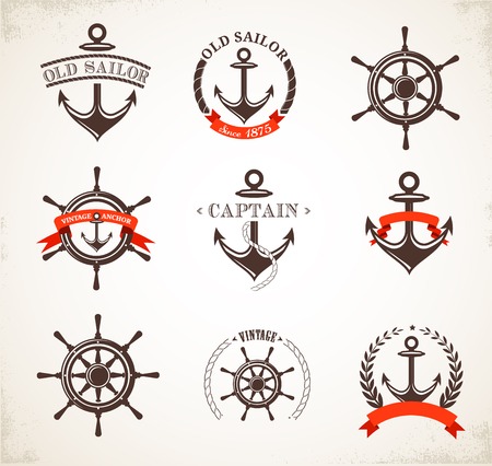 Set of vintage nautical icons, signs and symbolsの写真素材