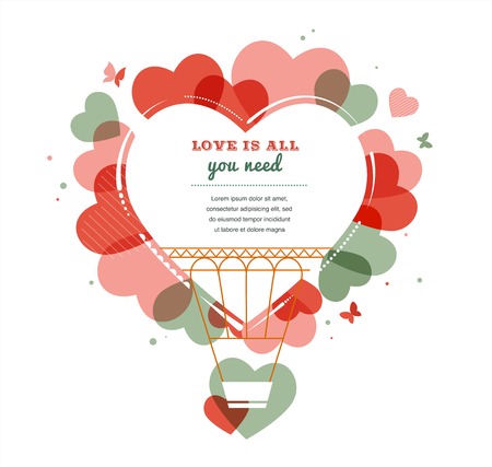 Love with heart shape hot air balloon , Valentines day のイラスト素材