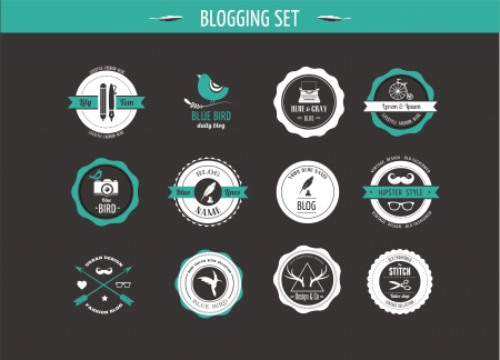 Set of retro vintage badges, blog elements and labels, black backgoundのイラスト素材
