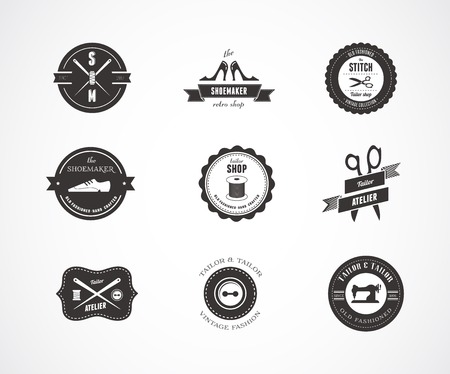 Vintage sewing labels, elements and badges with retro styled designのイラスト素材