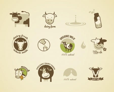Milk and cow Labels, elements and iconsのイラスト素材