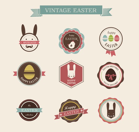 Happy Hipster Easter - set of labels, elements and icons setのイラスト素材