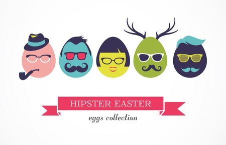 Happy Hipster Easter - set of labels, elements and icons setのイラスト素材