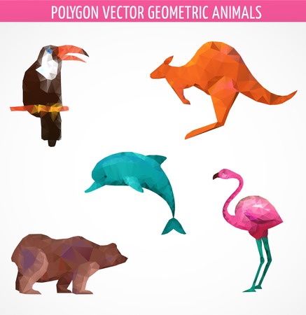 collection of vector abstract polygonal animals and birdsのイラスト素材