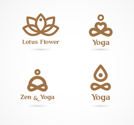 Collection of yoga, zen, meditation icons, colorful elements and symbolsのイラスト素材