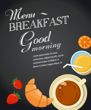 Breakfast menu drawing with chalk on blackboardのイラスト素材