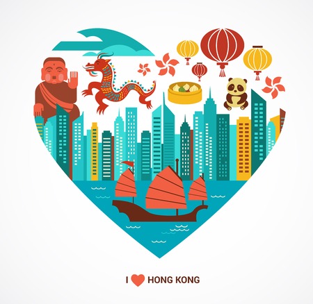 Hong Kong love background and vector illustrationのイラスト素材