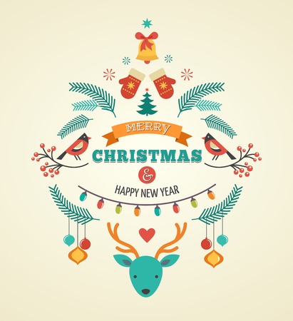 Christmas design with birds, elements and deerのイラスト素材