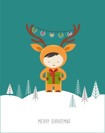 Christmas cute design card with girl deerのイラスト素材