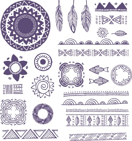 Tribal, Bohemian Mandala background with round ornaments, patterns and elements. Hand drawn vector illustrationのイラスト素材