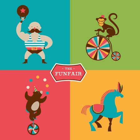 vintage poster with carnival, fun fair, circus vector backgroundのイラスト素材