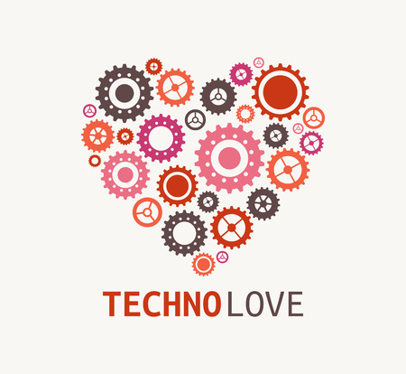 Technology blue heart with cogweelsのイラスト素材