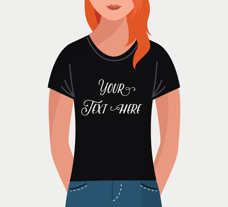 Girl with t-shirt, vector flat mock up, templateのイラスト素材