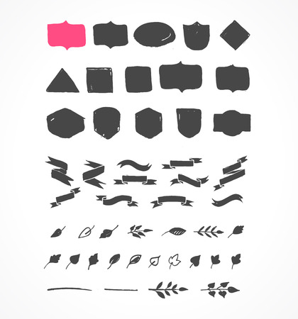 Hand drawn shapes, icons, elements and heartsのイラスト素材