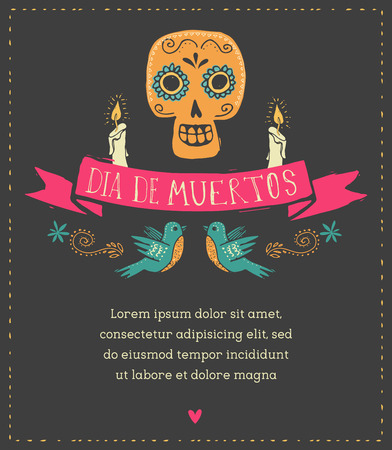 print - mexican sugar skull, day of the dead posterのイラスト素材