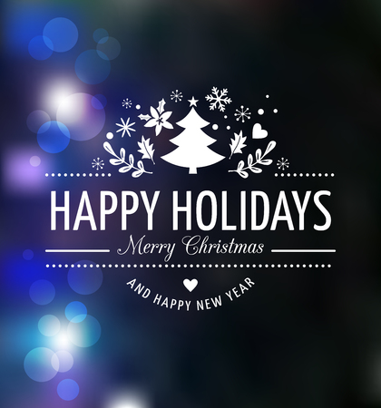 Merry Christmas Background With Typography, Lettering. Light bokeh background and greeting cardのイラスト素材