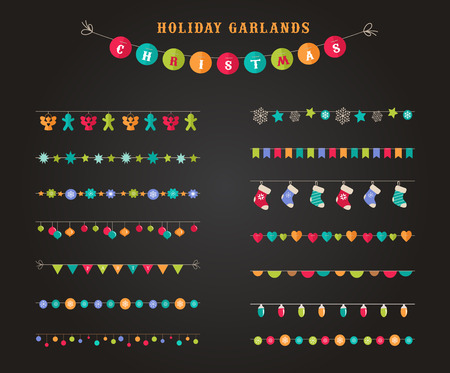 Garland - collection of patterns, brushes, borders for Christmas and partyのイラスト素材