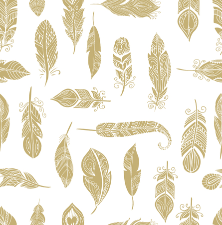 Bohemian, ethnic style feathers seamless patternのイラスト素材