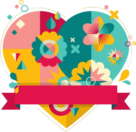 Heart with fun, colorful geometric elements, and iconsのイラスト素材