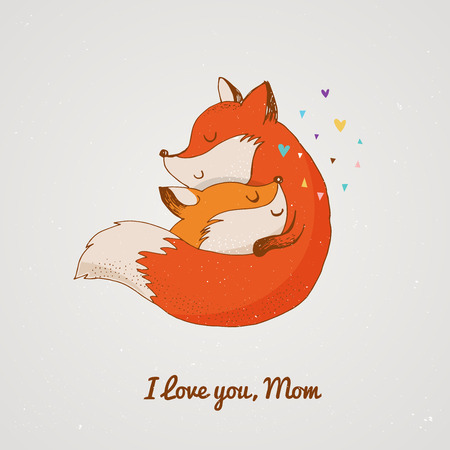 Fox illustration - greeting cards, Mother's dayのイラスト素材