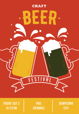 Beer festival. Poster of event with glasses and hands Beer festival. Poster of event with glasses and hands