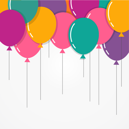 Colorful Happy Birthday with balloons, poster, flyer, greeting card in a flat styleのイラスト素材
