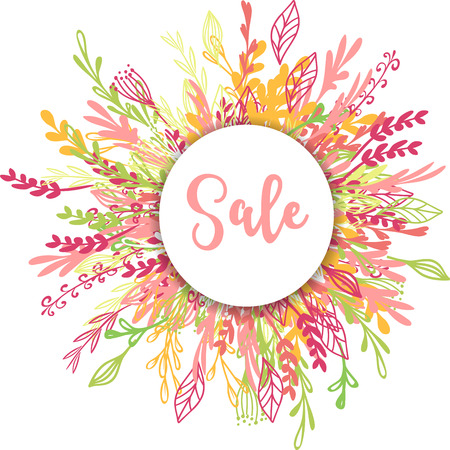 spring sale greeting card and poster with flowers and text spaceのイラスト素材