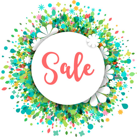 spring sale greeting card and poster with flowers and text spaceのイラスト素材