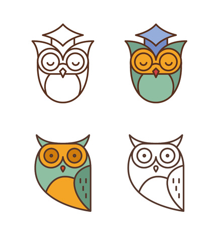 Owl, colorful outline icons collectionのイラスト素材