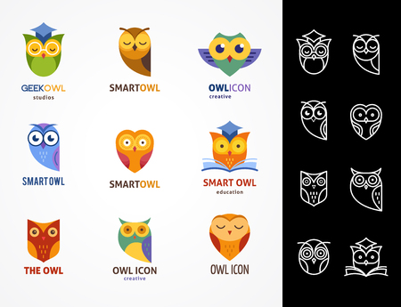 Owl, colorful outline icons collectionのイラスト素材
