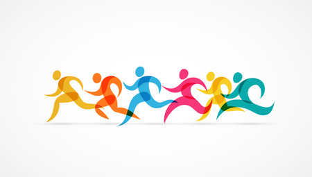 Running marathon colorful people icons and elementsのイラスト素材