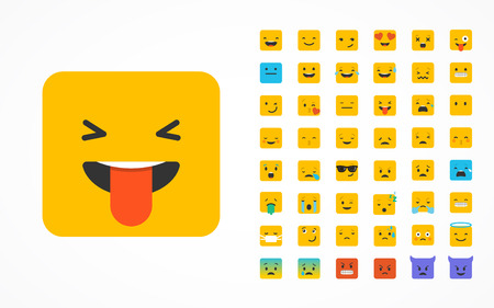 Emoticon vector icons set. Emoticon face on a white background. Emoticon icon. Different emotions collection. Emoticon flat designのイラスト素材