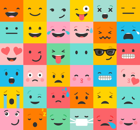 Emoticon colorful vector icons set. Emoticon faces , set of icons. Different emotions collection. Emoticon flat pattern designの販売画像