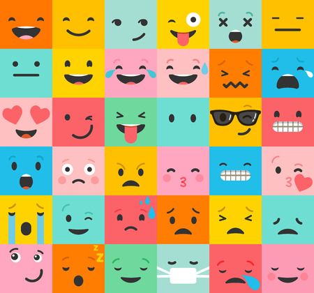 Emoticon colorful vector icons set. Emoticon faces , set of icons. Different emotions collection. Emoticon flat pattern design