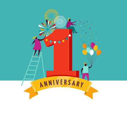 anniversary - background with people celebrating icons, elements and numbersのイラスト素材