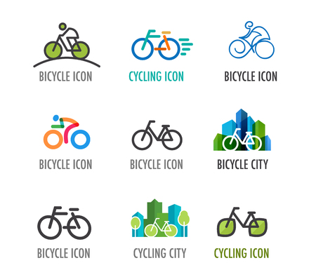 set of bicycle icons and symbolsのイラスト素材