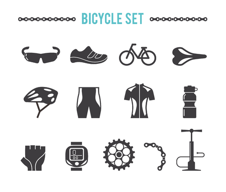 bicycle equipment and accessories, vector setのイラスト素材