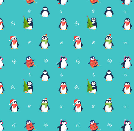 Cute penguins, Merry Christmas seamless patternのイラスト素材