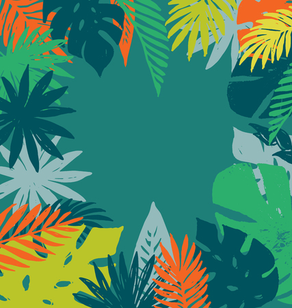 Summer, Tropical Paradise, beach, background with palm leavesのイラスト素材