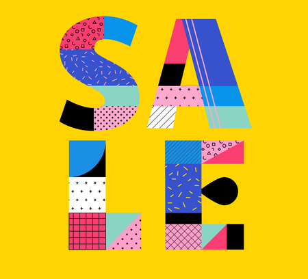 Sale Poster with memphis colorful geometric design, Summer sale sign and bannerのイラスト素材