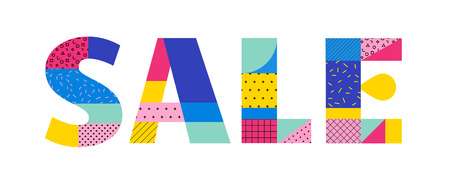 Sale Poster with memphis colorful geometric design, pattern, Summer sale sign and bannerのイラスト素材