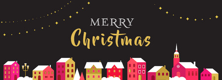 Christmas red classic background, greeting card, banner with xmas flowers, ornaments and letteringのイラスト素材