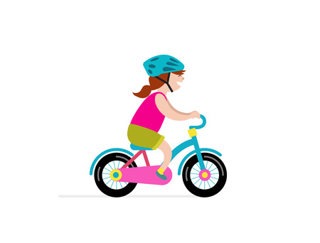 Girl riding small bicycle, vector illustrationのイラスト素材