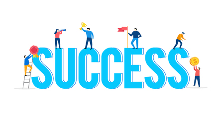 Success and achievements, concept scene with small people characters, teamwork.のイラスト素材
