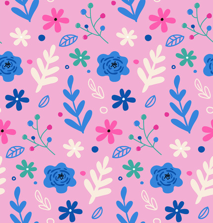 Seamless pattern and background, cacti, palm leavs, jungle flowersのイラスト素材