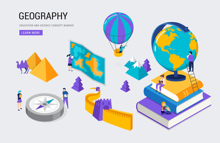 Geography class, school, college lesson. Vector isometric designのイラスト素材